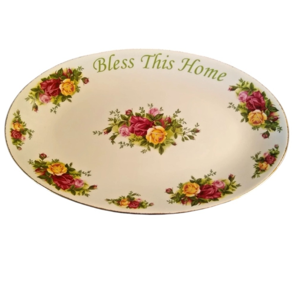 ROYAL ALBERT BLESS THIS HOME PLATTER OLD COUNTRY ROSES ~BONE CHINA~